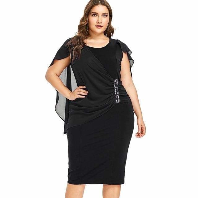 Clearance Rhinestone Ruched Embellished Capelet Dress O-Neck Sleeveless Mssaz Desses