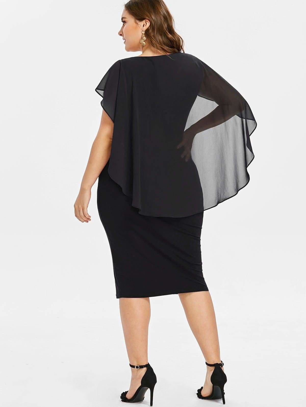 Clearance Rhinestone Ruched Embellished Capelet Dress O-Neck Sleeveless Mssaz Desses