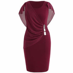 Clearance Rhinestone Ruched Embellished Capelet Dress O-Neck Sleeveless Mssaz Desses