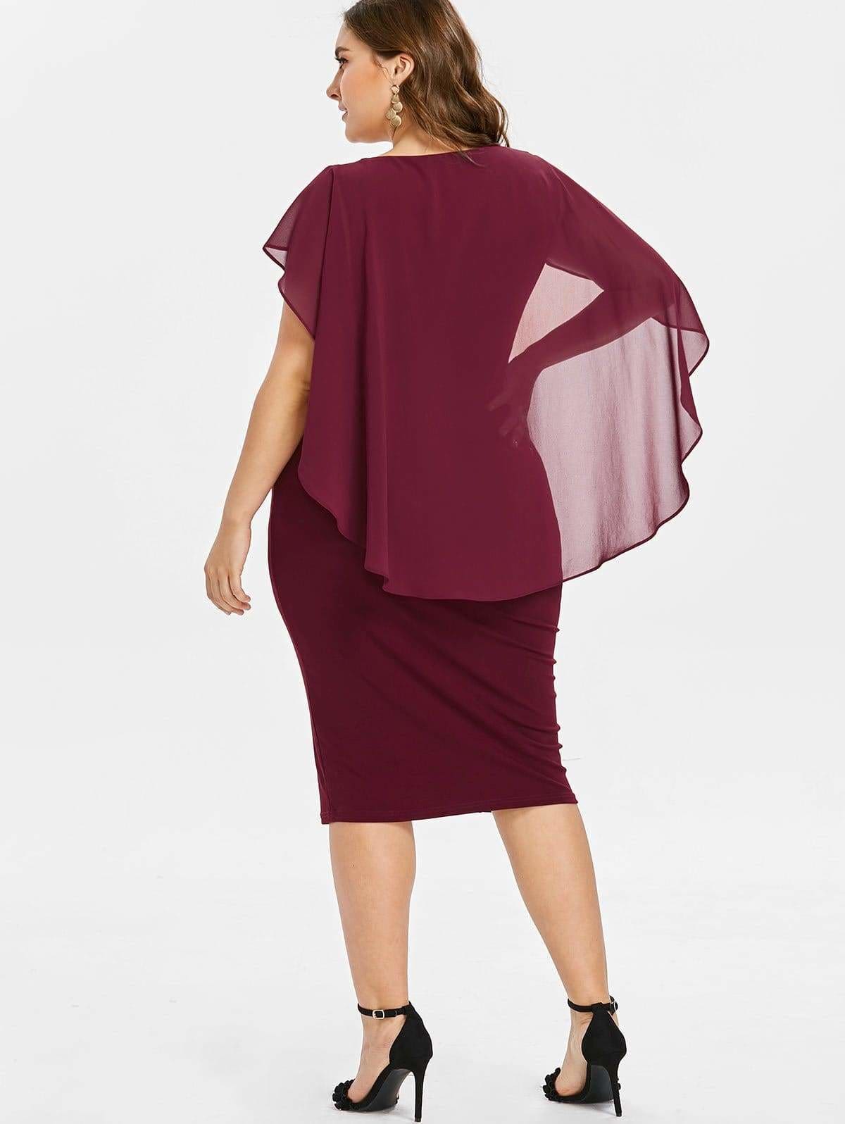 Clearance Rhinestone Ruched Embellished Capelet Dress O-Neck Sleeveless Mssaz Desses