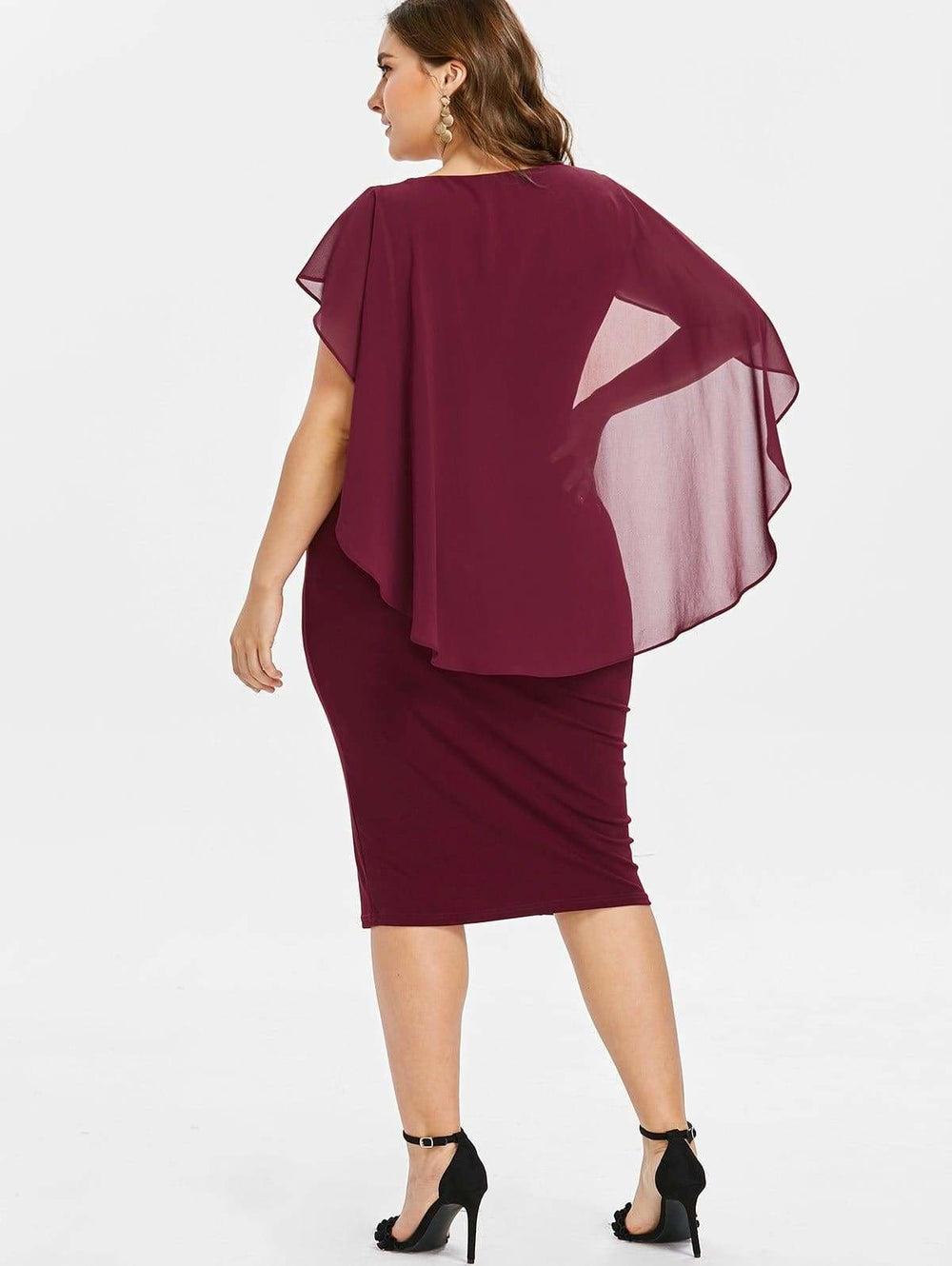 Clearance Rhinestone Ruched Embellished Capelet Dress O-Neck Sleeveless Mssaz Desses