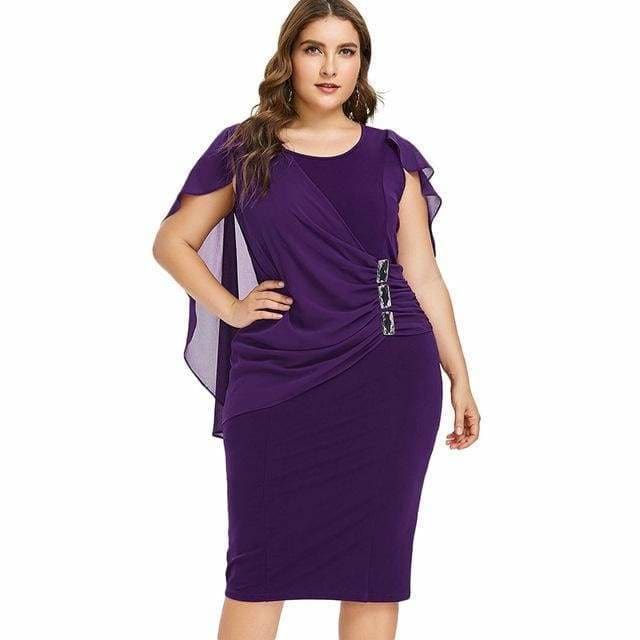 Clearance Rhinestone Ruched Embellished Capelet Dress O-Neck Sleeveless Mssaz Desses