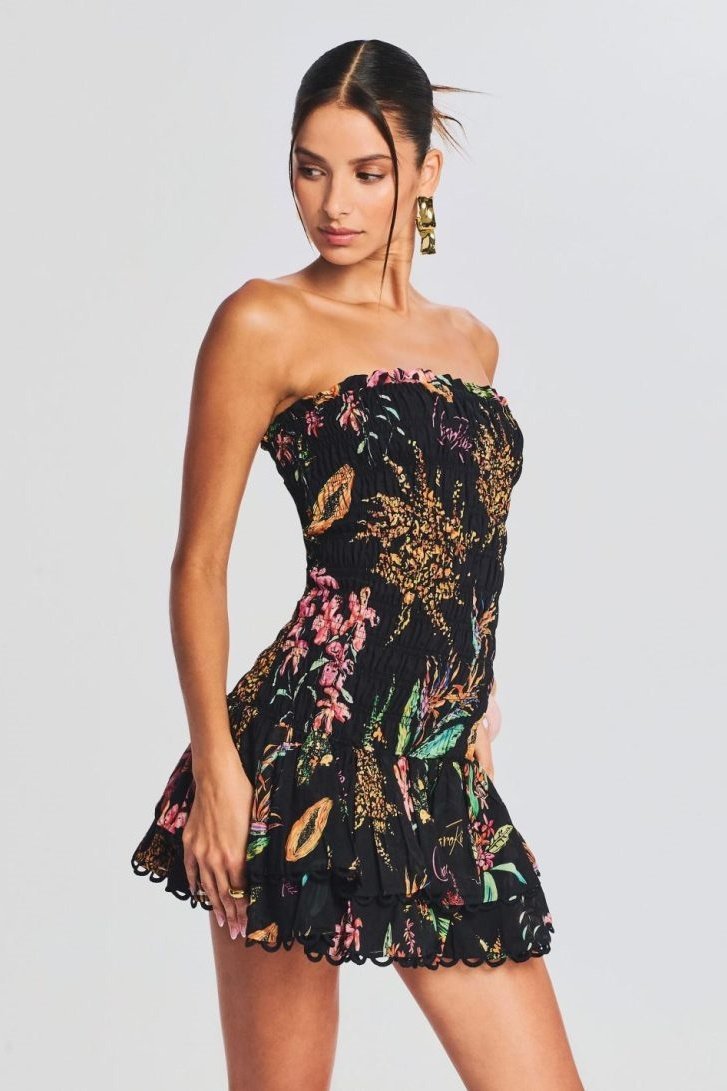 Rosa Shirred Printed Mini Dress Mssaz Desses