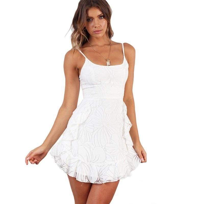 Ruffled Printing Sling Mini Dress V Neck Irregular Party Dress Mssaz Desses