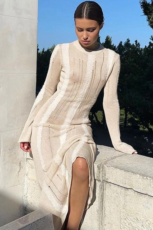 Ruth Splicing Textured Knit Maxi Dress Mssaz Desses