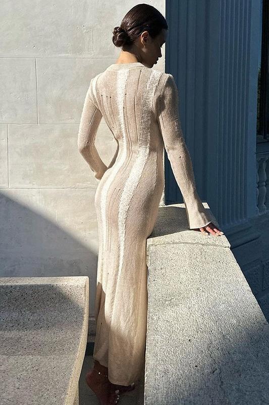 Ruth Splicing Textured Knit Maxi Dress Mssaz Desses