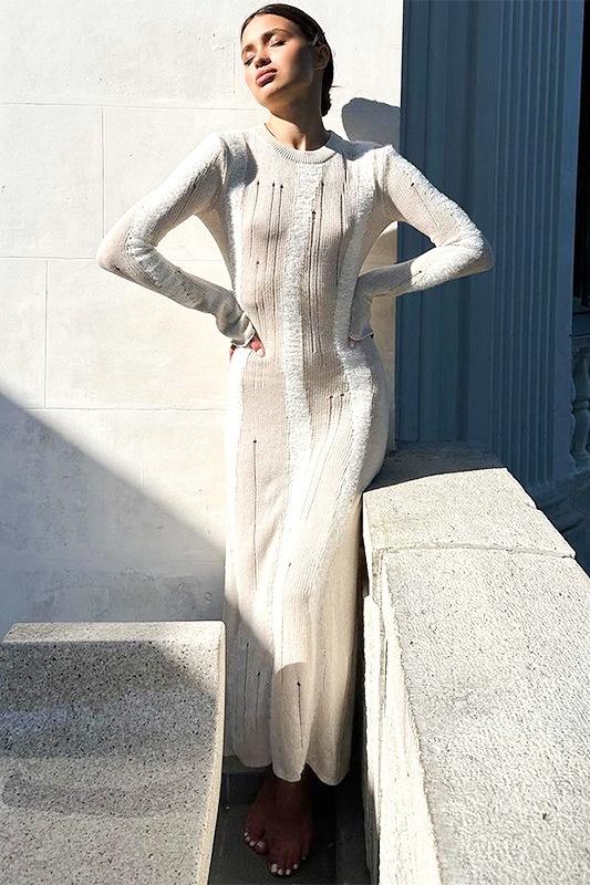 Ruth Splicing Textured Knit Maxi Dress Mssaz Desses