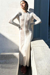 Ruth Splicing Textured Knit Maxi Dress Mssaz Desses