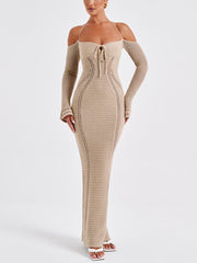 Backless Suspender Slim Hollow Long Sleeve Dress Mssaz Desses