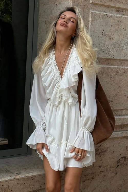 Sharon V-neck Ruffle Mini Dress Mssaz Desses