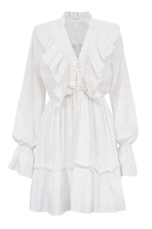 Sharon V-neck Ruffle Mini Dress Mssaz Desses