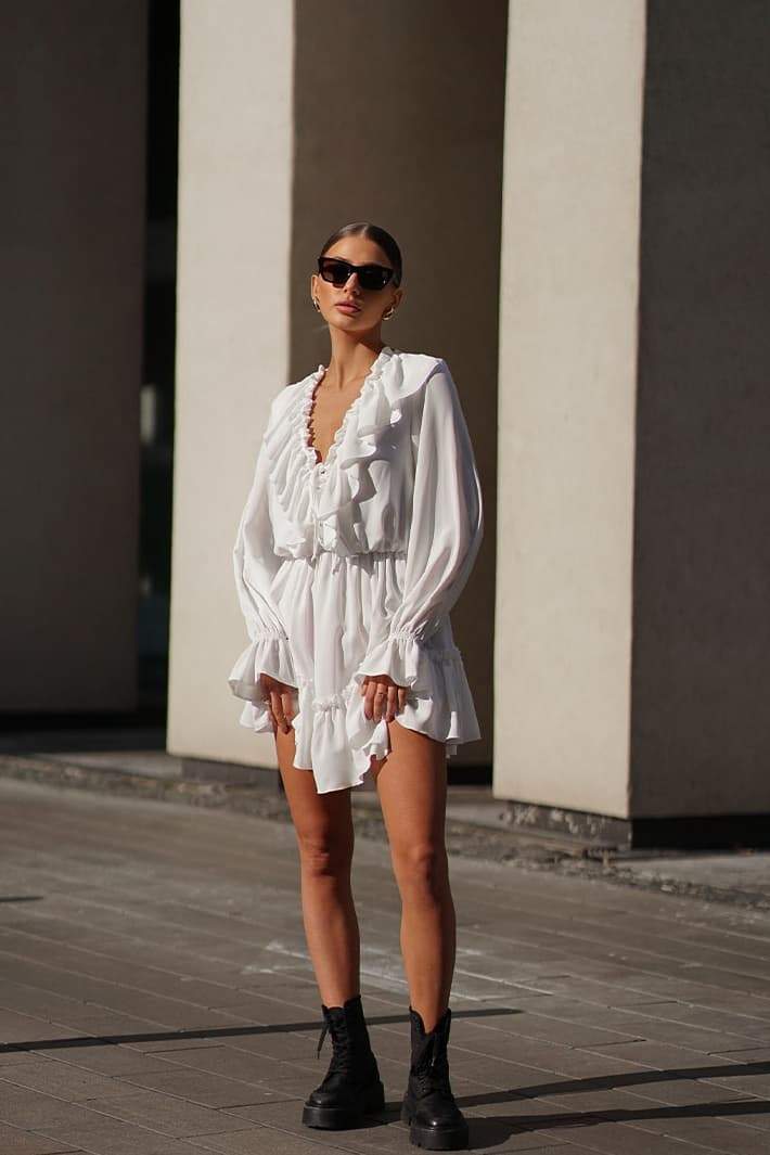 Sharon V-neck Ruffle Mini Dress Mssaz Desses