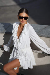Sharon V-neck Ruffle Mini Dress Mssaz Desses
