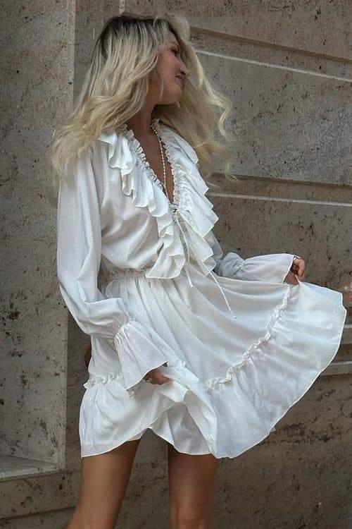 Sharon V-neck Ruffle Mini Dress Mssaz Desses