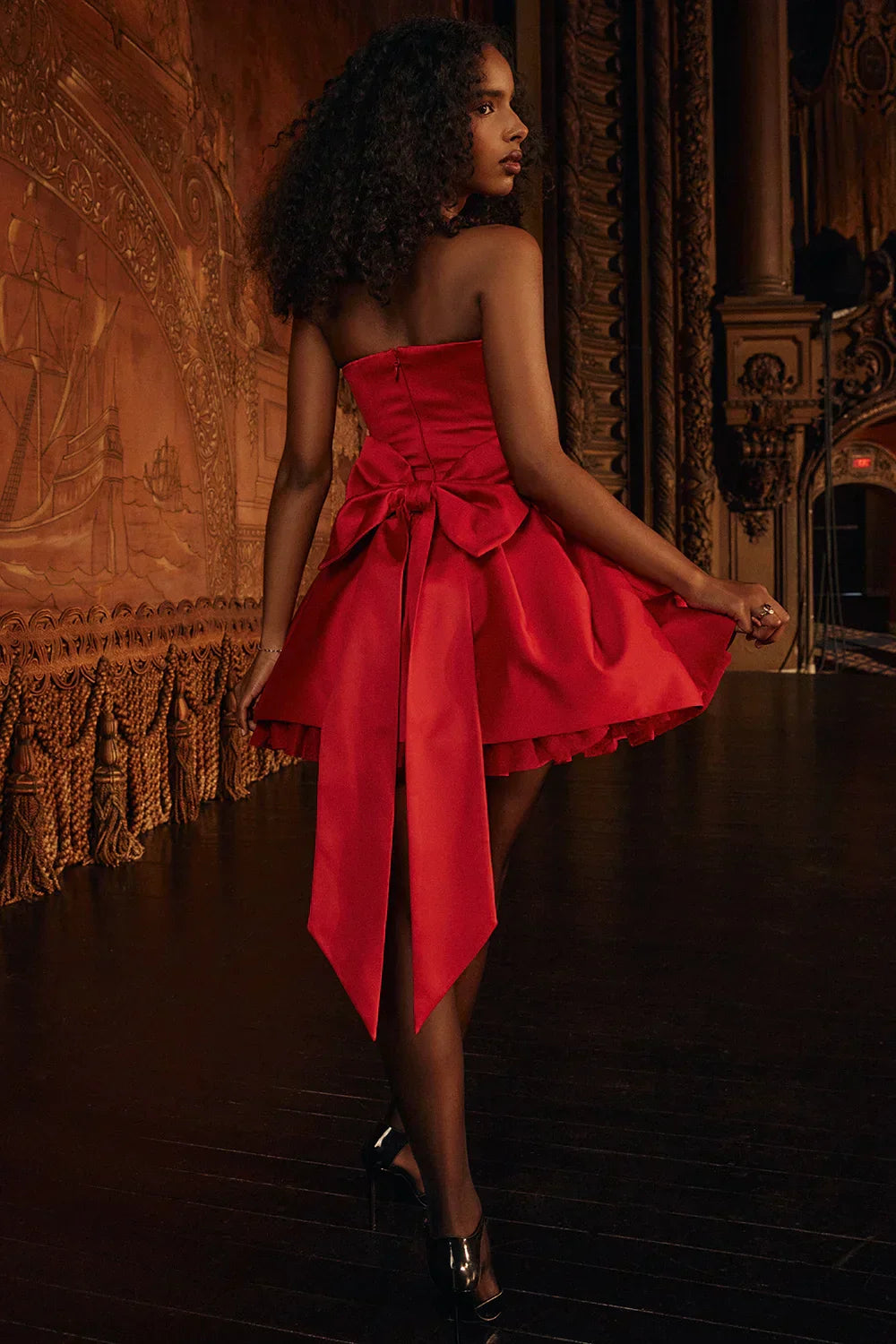 Red Satin Detachable Bow Mini Dress Mssaz Desses