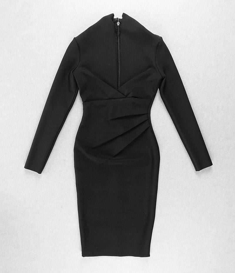 Solid Color Dress Long Sleeve Large V-neck Bandage Dress Mssaz Desses