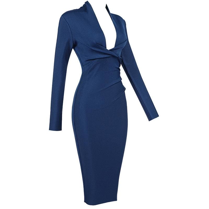 Solid Color Dress Long Sleeve Large V-neck Bandage Dress Mssaz Desses