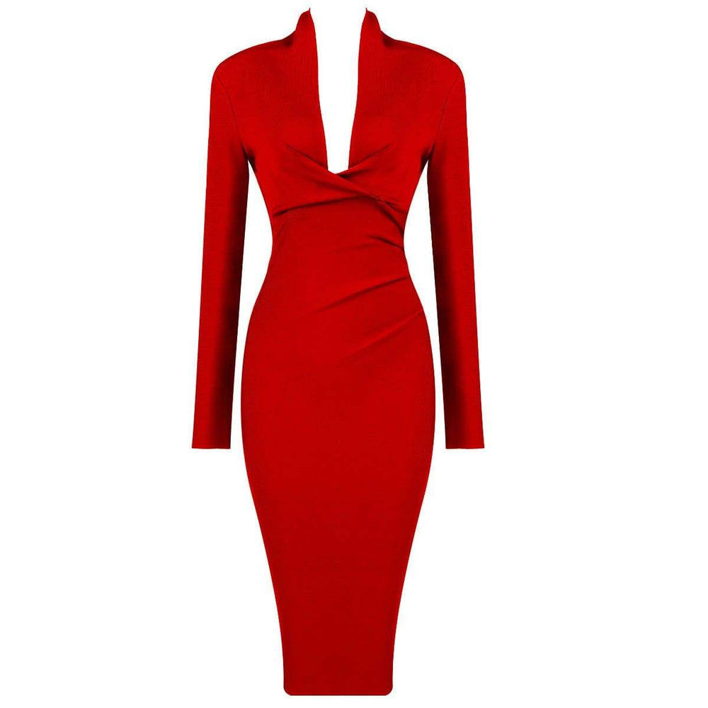 Solid Color Dress Long Sleeve Large V-neck Bandage Dress Mssaz Desses