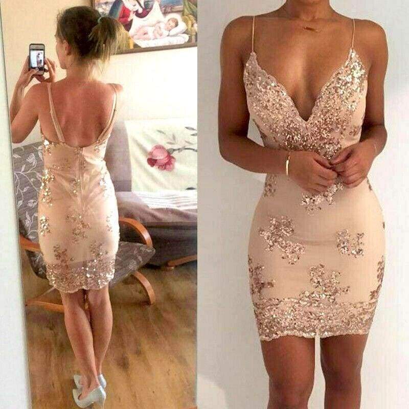 Dress Spaghetti Strap V Neck Sequined Lace Bodycon Dresses Sleeveless Party Evening Vestidos Femme Short Mini Dress Mssaz Desses