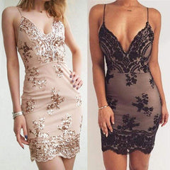 Dress Spaghetti Strap V Neck Sequined Lace Bodycon Dresses Sleeveless Party Evening Vestidos Femme Short Mini Dress Mssaz Desses