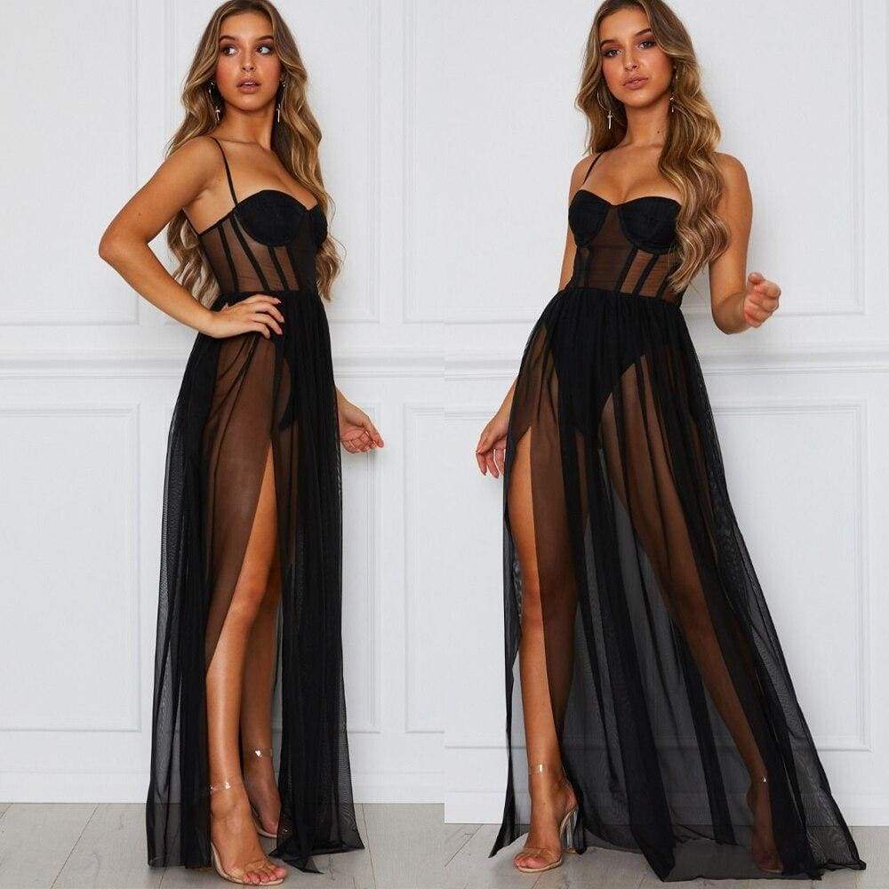 Mesh Cover Ups Sundress Perspective Sleeveless Backless Casual Long Bathing Suit Beach Clothes Mssaz Desses