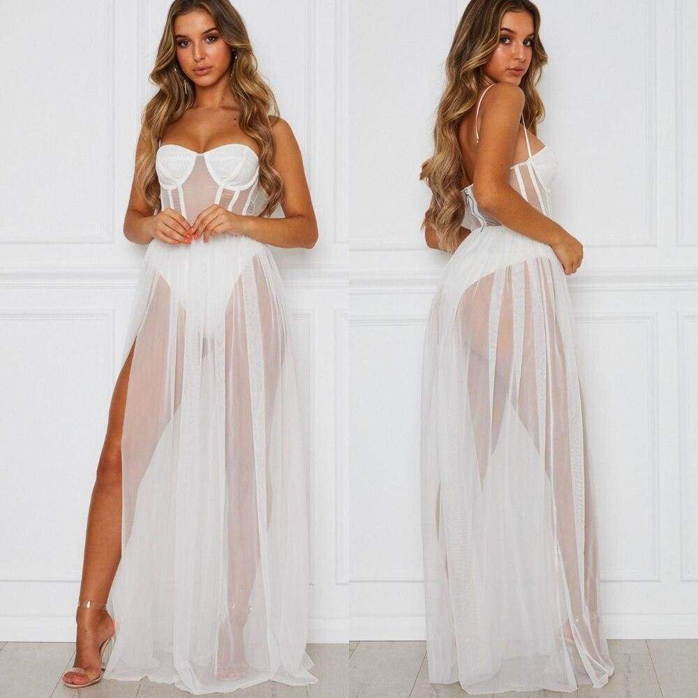 Mesh Cover Ups Sundress Perspective Sleeveless Backless Casual Long Bathing Suit Beach Clothes Mssaz Desses