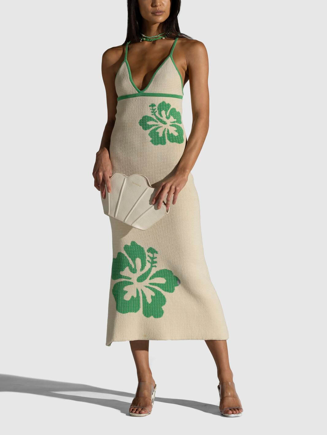 Knitted Suspender Halterneck V-Neck Backless  Midi Dress Mssaz Desses