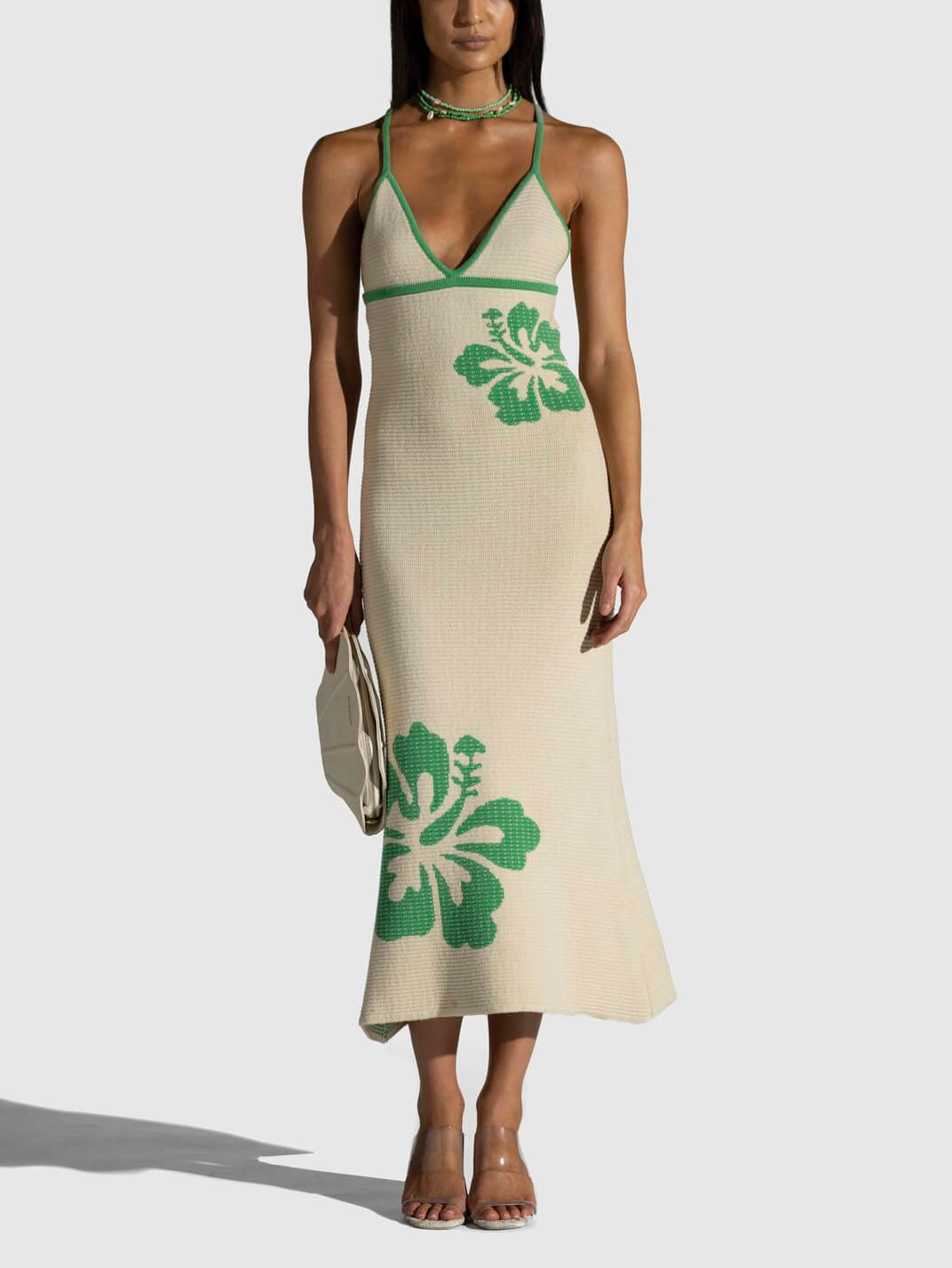 Knitted Suspender Halterneck V-Neck Backless  Midi Dress Mssaz Desses