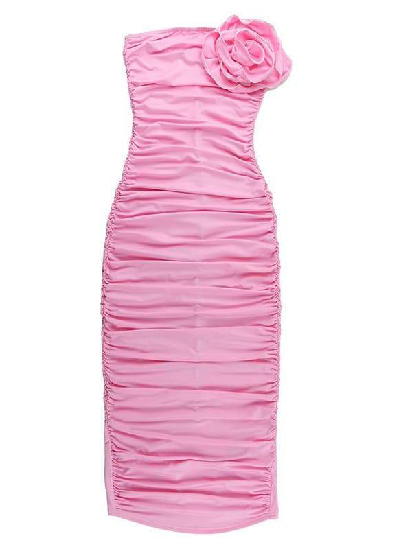 Tina Flower Strapless Midi Dress Mssaz Desses