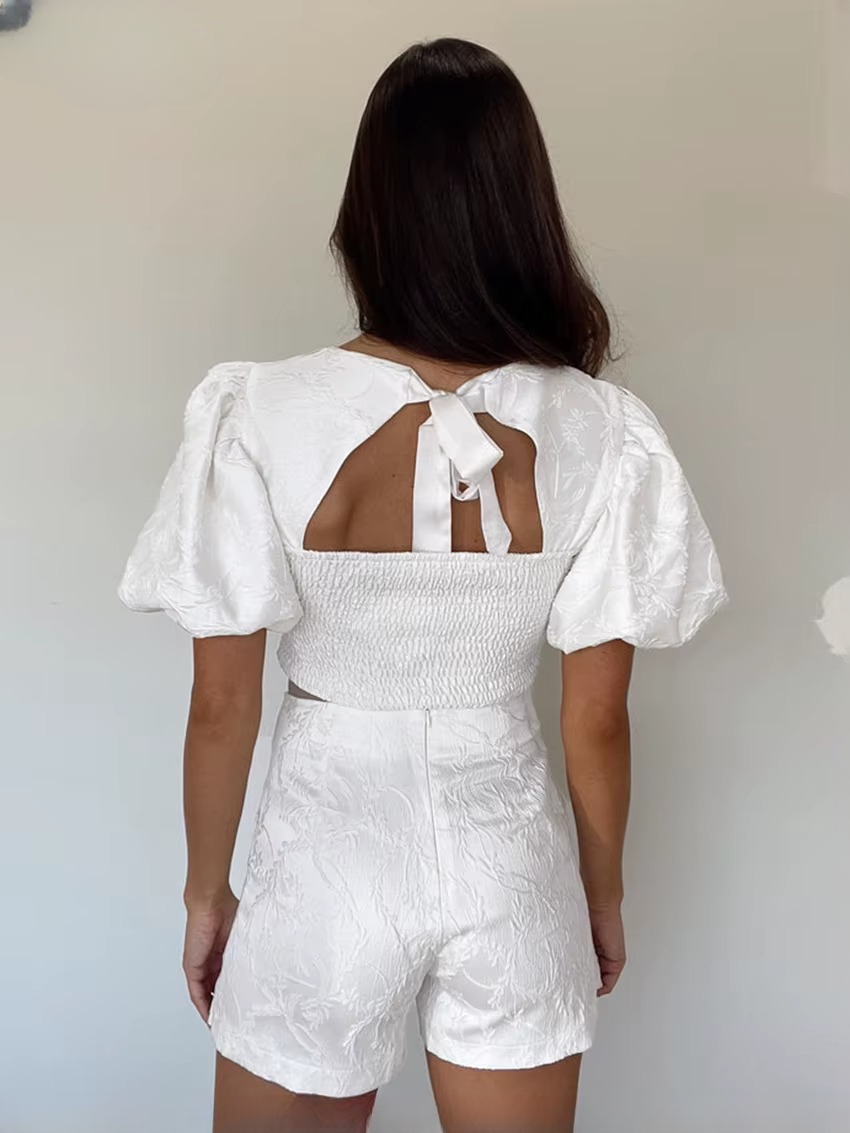 Elegant Short Sleeve Crop Top With High Waist Shorts Two Piece Sets Mssza