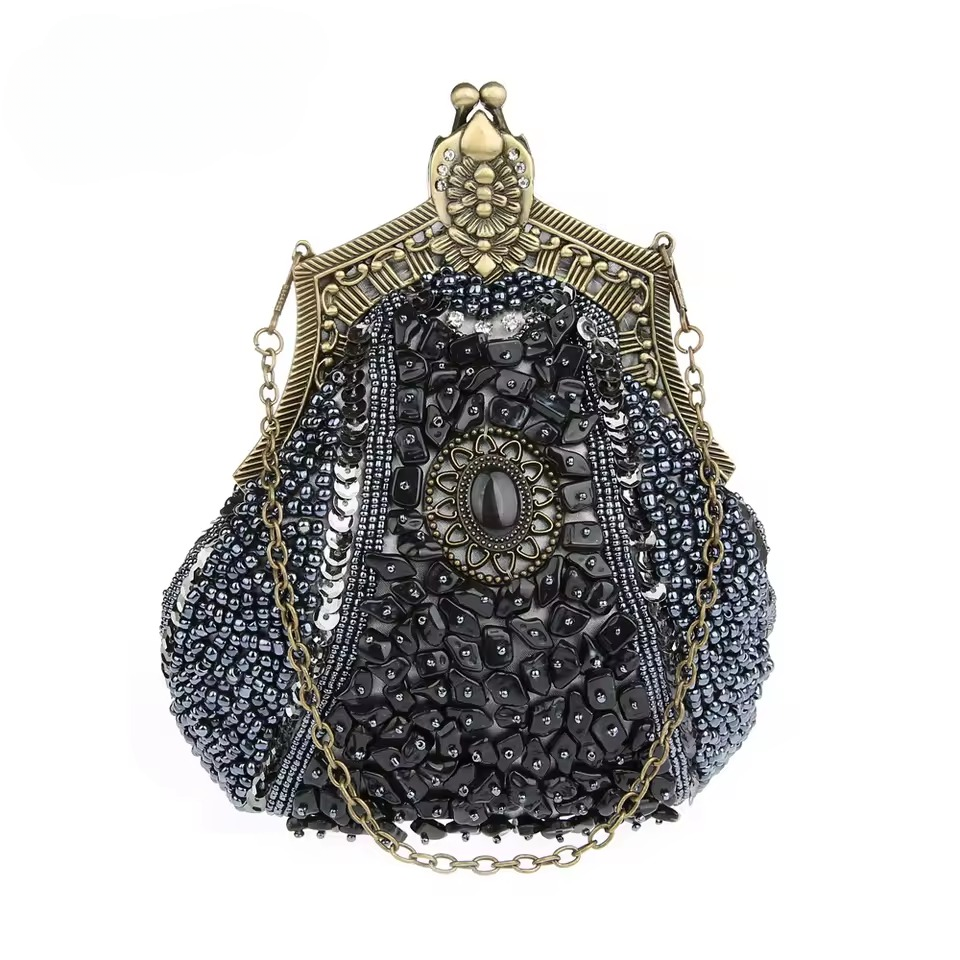 Elegant Vintage Antique Chain Sequin Beaded Retro Clutches Handbag Mssza