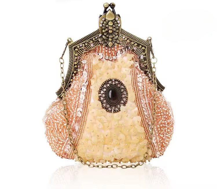 Elegant Vintage Antique Chain Sequin Beaded Retro Clutches Handbag Mssza