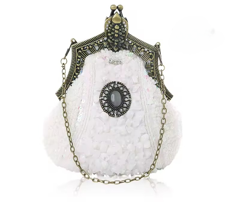 Elegant Vintage Antique Chain Sequin Beaded Retro Clutches Handbag Mssza