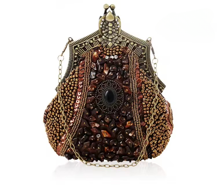 Elegant Vintage Antique Chain Sequin Beaded Retro Clutches Handbag Mssza