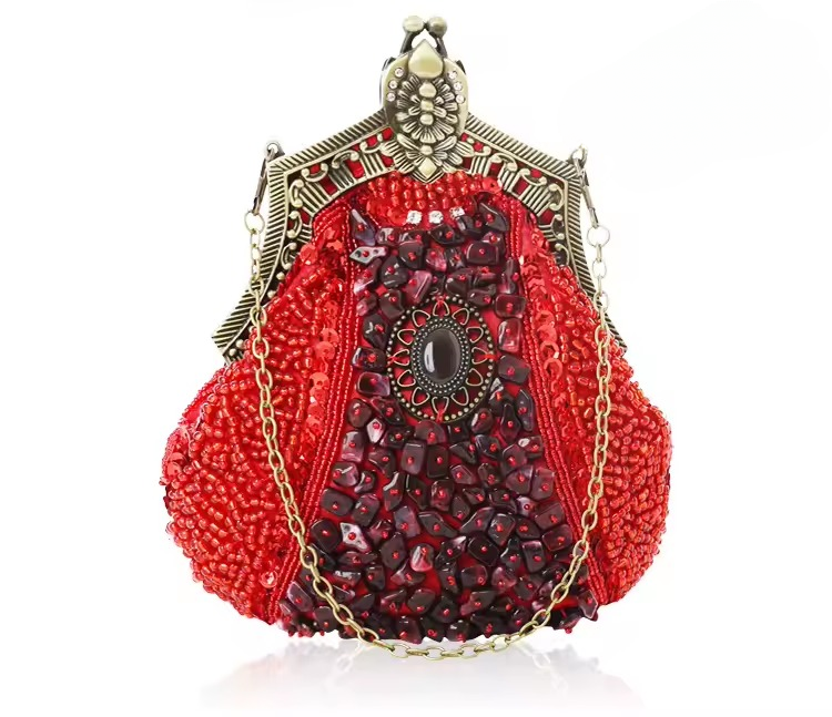 Elegant Vintage Antique Chain Sequin Beaded Retro Clutches Handbag Mssza