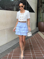 Casual Solid High Waist Classic Pleated Cotton Mini Skirt Mssza