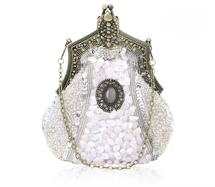 Elegant Vintage Antique Chain Sequin Beaded Retro Clutches Handbag Mssza
