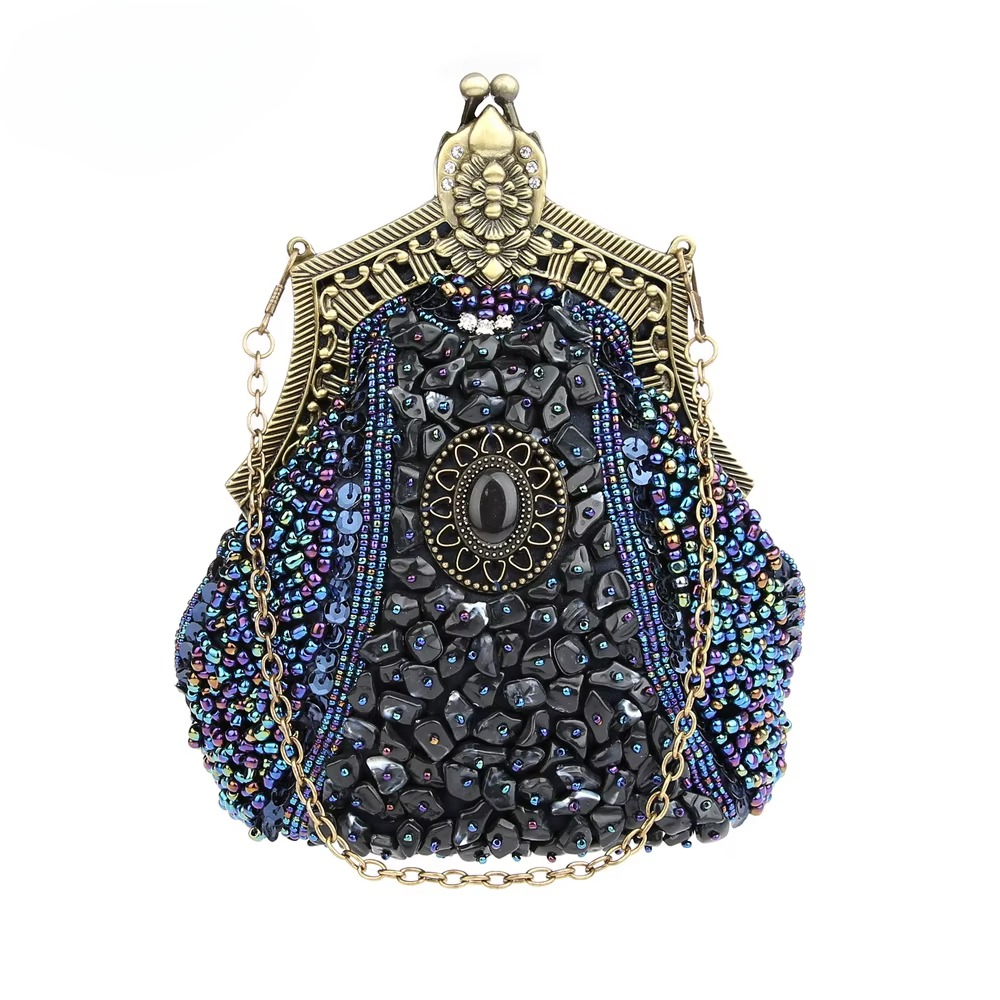 Elegant Vintage Antique Chain Sequin Beaded Retro Clutches Handbag Mssza