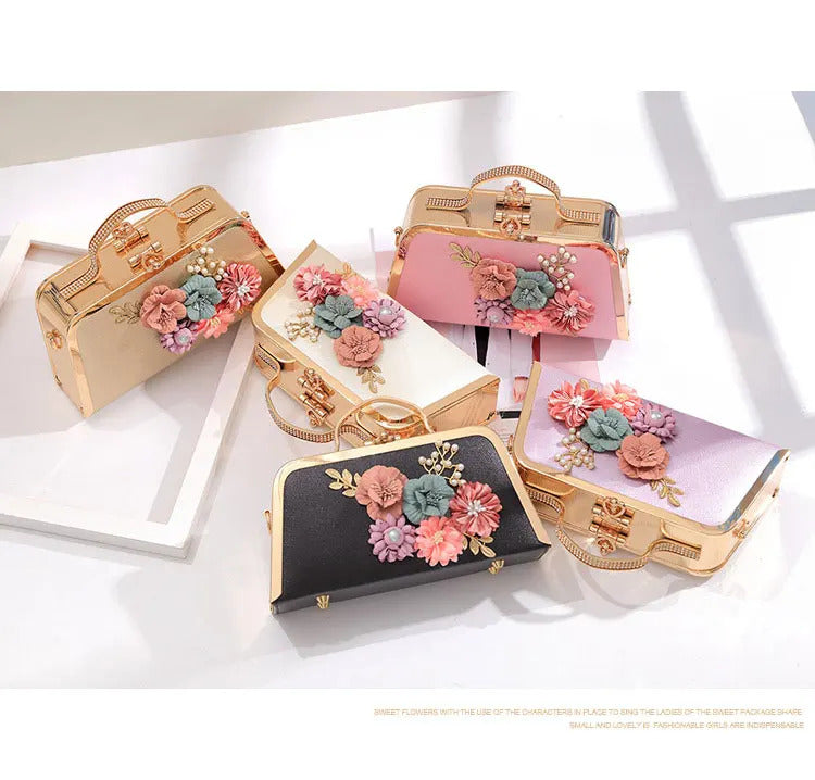 Pearl Flower Chain Party Packs High-end Leather Handbag Mssza