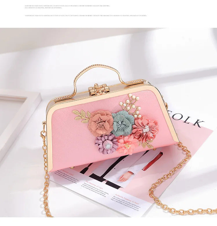Pearl Flower Chain Party Packs High-end Leather Handbag Mssza