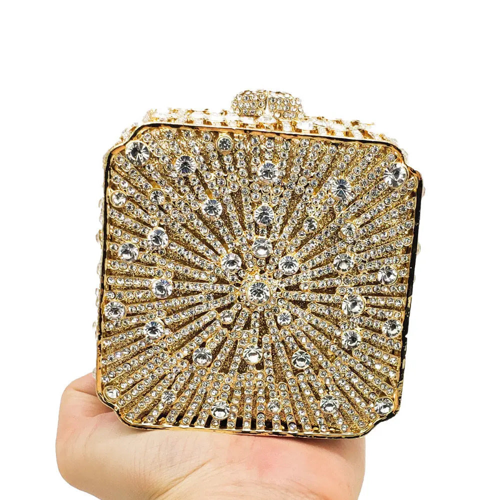 Dazzling Crystal Diamond Minaudiere Mini Metal Box Clutch Mssza