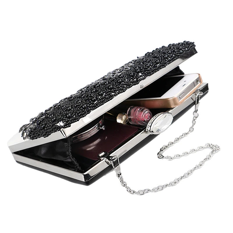 PU Beading One Side Pearl Embroidery Clutch Mssza
