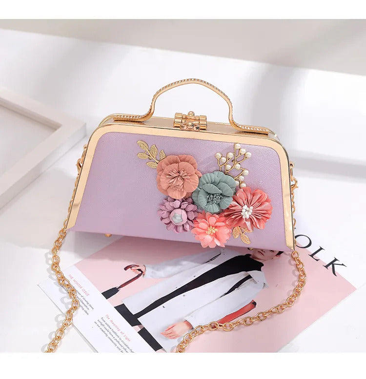 Pearl Flower Chain Party Packs High-end Leather Handbag Mssza