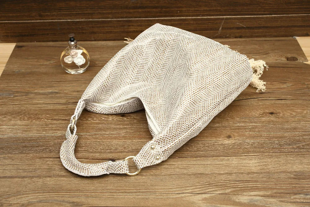 Shiny Serpentine Soft Real Snake Embossed Genuine Leather Handbags Mssza