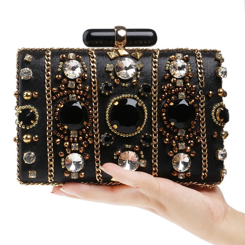Embroidery Beaded One Side Diamonds Purse Mssza