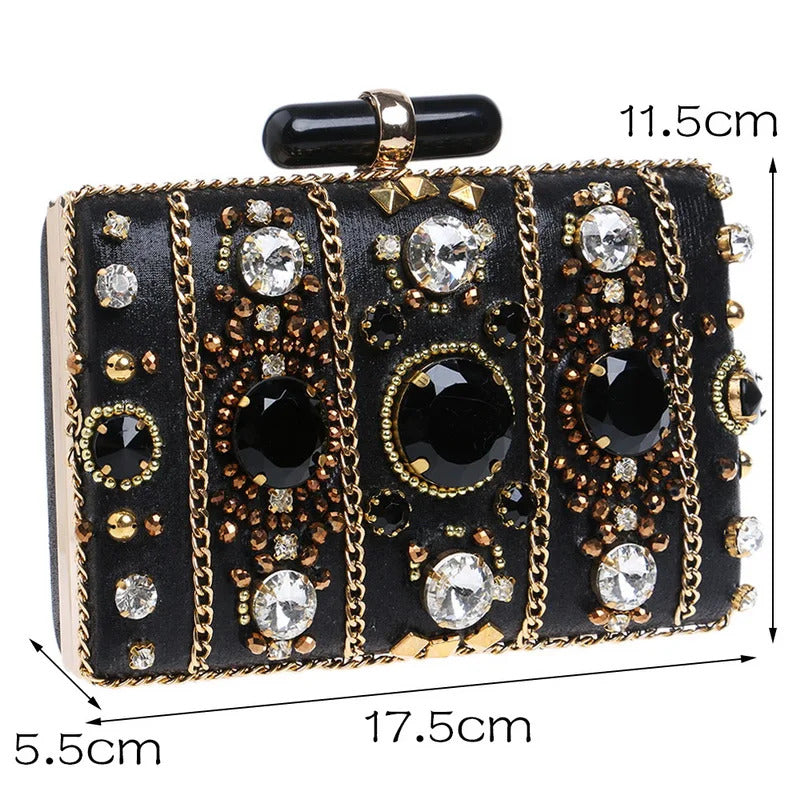 Embroidery Beaded One Side Diamonds Purse Mssza