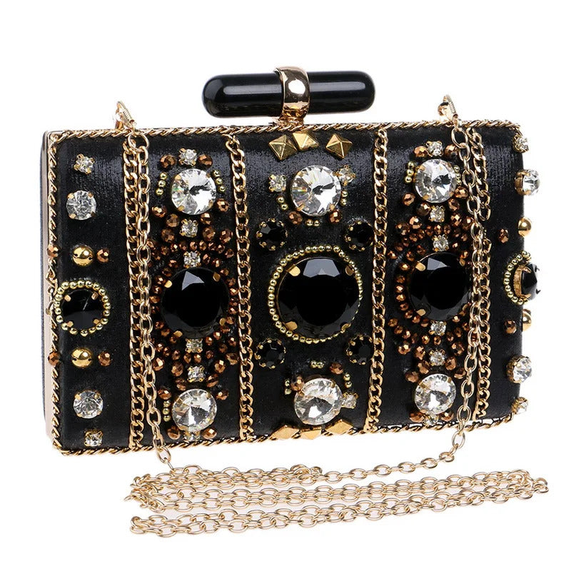 Embroidery Beaded One Side Diamonds Purse Mssza