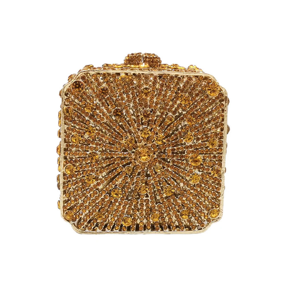 Dazzling Crystal Diamond Minaudiere Mini Metal Box Clutch Mssza