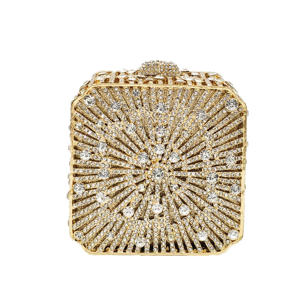 Dazzling Crystal Diamond Minaudiere Mini Metal Box Clutch Mssza