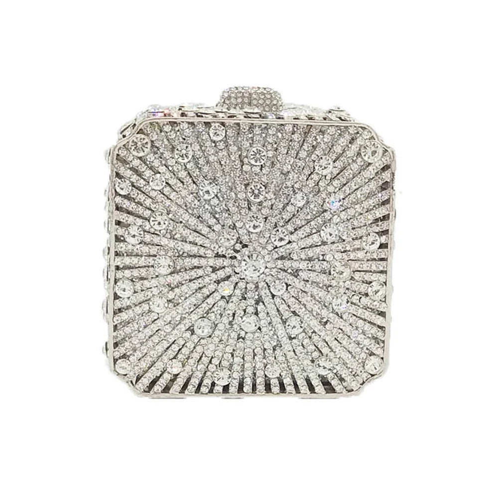 Dazzling Crystal Diamond Minaudiere Mini Metal Box Clutch Mssza